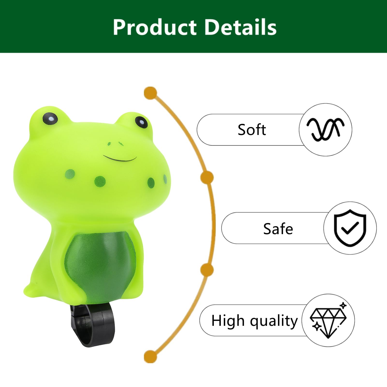 Cute Frog Bike Bell, Loud Crisp Sound Bicycle Handlebar Bell, Weatherproof Silicone & Plastic Animal Bell, Easy to Install Universal Bike Accessory for Mountain Bike, Kids & Adults