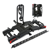 Eco Pro Upgraded 200lbs EBike Rack with Ramp for 2 E-Bikes, Hitch EBike Rack for Cars SUVs Trucks, Foldable Tilting Bike Rack Platform for Tow Hitch 2" Receiver, E-Bike Carrier Fits up to 5" Fat Tire
