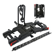 Eco Pro Upgraded 200lbs EBike Rack with Ramp for 2 E-Bikes, Hitch EBike Rack for Cars SUVs Trucks, Foldable Tilting Bike Rack Platform for Tow Hitch 2" Receiver, E-Bike Carrier Fits up to 5" Fat Tire