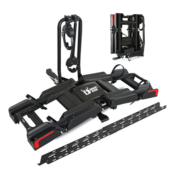 Eco Pro Upgraded 200lbs EBike Rack with Ramp for 2 E-Bikes, Hitch EBike Rack for Cars SUVs Trucks, Foldable Tilting Bike Rack Platform for Tow Hitch 2" Receiver, E-Bike Carrier Fits up to 5" Fat Tire