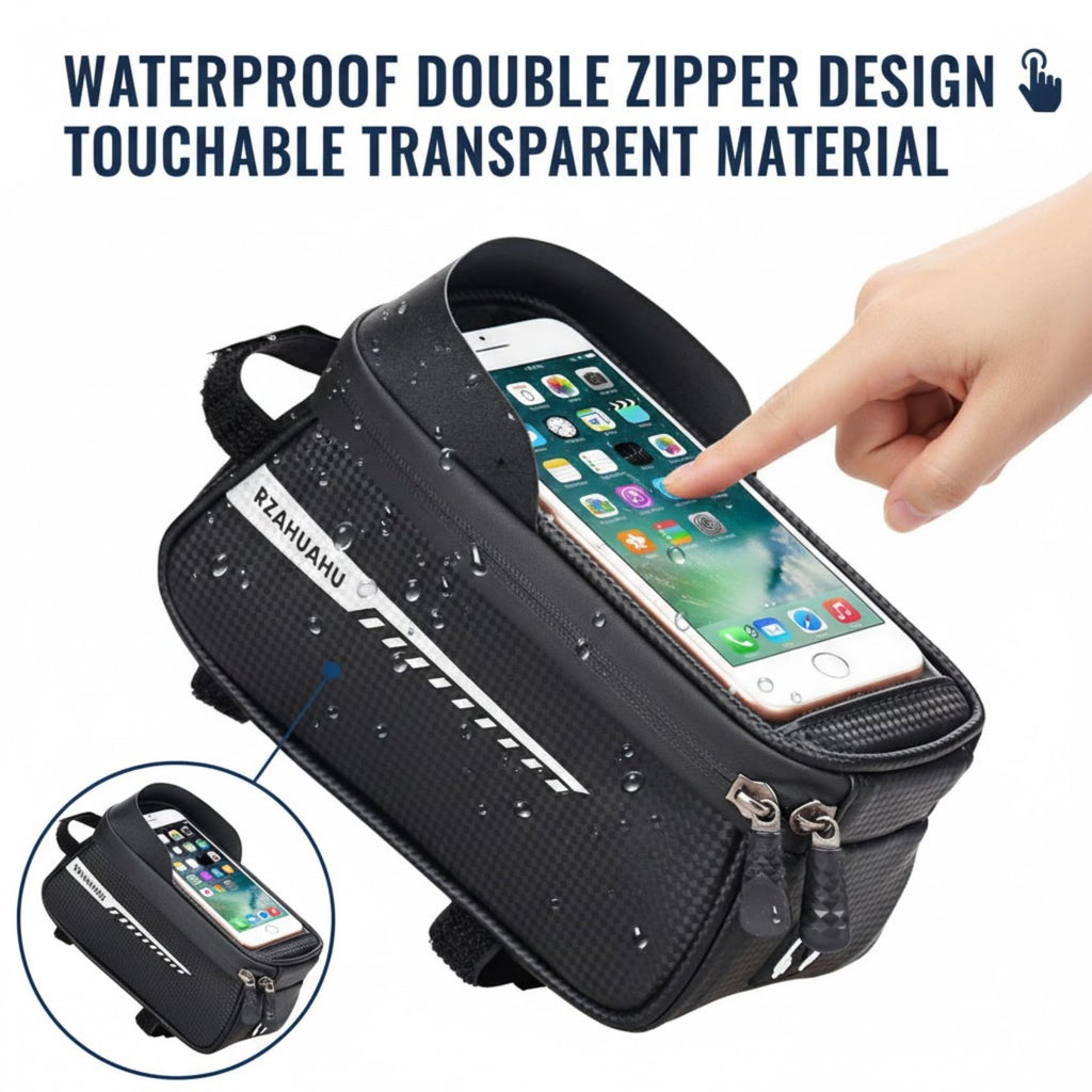 Misodo Bike Frame Bag, Hard Shell Top Tube Phone Mount Pouch for Mountain, Road & E-Bikes, Sensitive TPU Touchscreen Bicycle Bag, Tool-Free Installation Cycling Accessories
