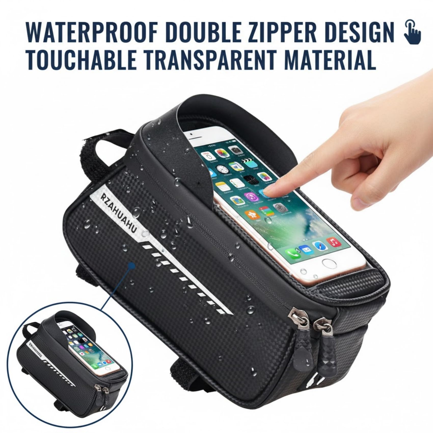 Misodo Bike Frame Bag, Hard Shell Top Tube Phone Mount Pouch for Mountain, Road & E-Bikes, Sensitive TPU Touchscreen Bicycle Bag, Tool-Free Installation Cycling Accessories