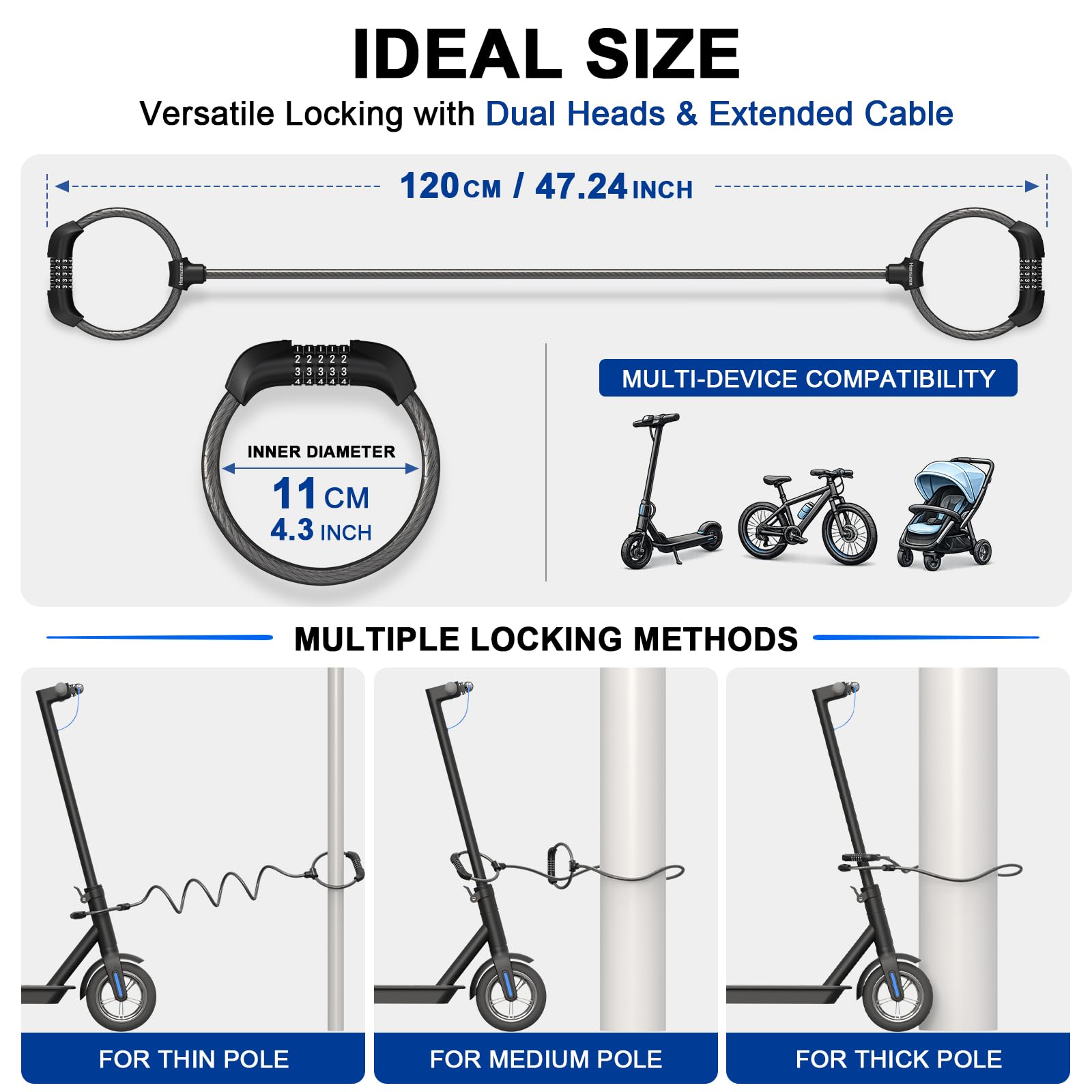 Honszex 47-Inch Combination Scooter Lock