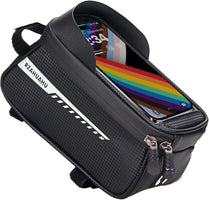 Misodo Bike Frame Bag, Hard Shell Top Tube Phone Mount Pouch for Mountain, Road & E-Bikes, Sensitive TPU Touchscreen Bicycle Bag, Tool-Free Installation Cycling Accessories