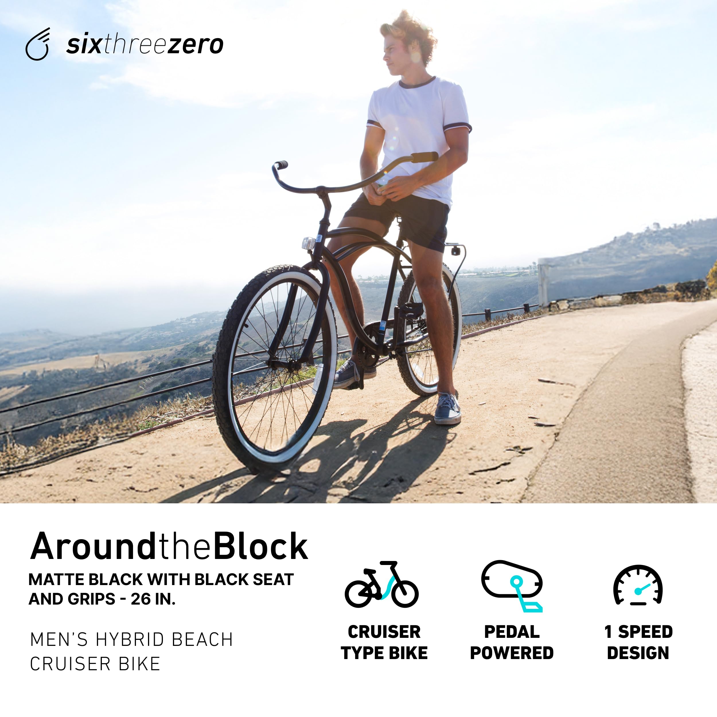 sixthreezero Around The Block Men's Beach Cruiser Bike, Hybrid Bicycle with Rear Rack
