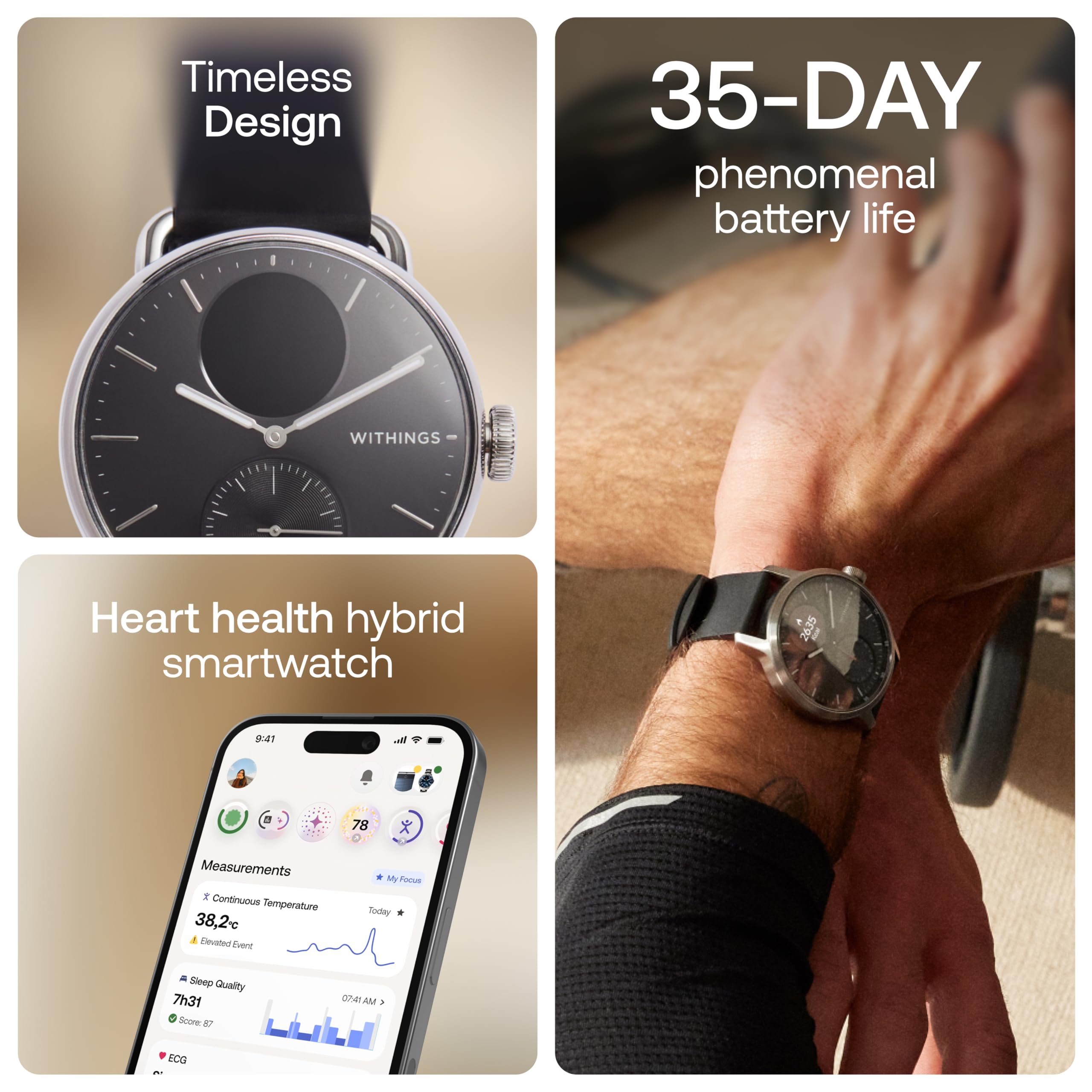 Withings ScanWatch 2 - Hybrid Smart Watch, Heart Rate Monitoring, Fitness Tracker, Cycle Tracker, Sleep Monitoring, GPS Tracker, 30-Day Battery