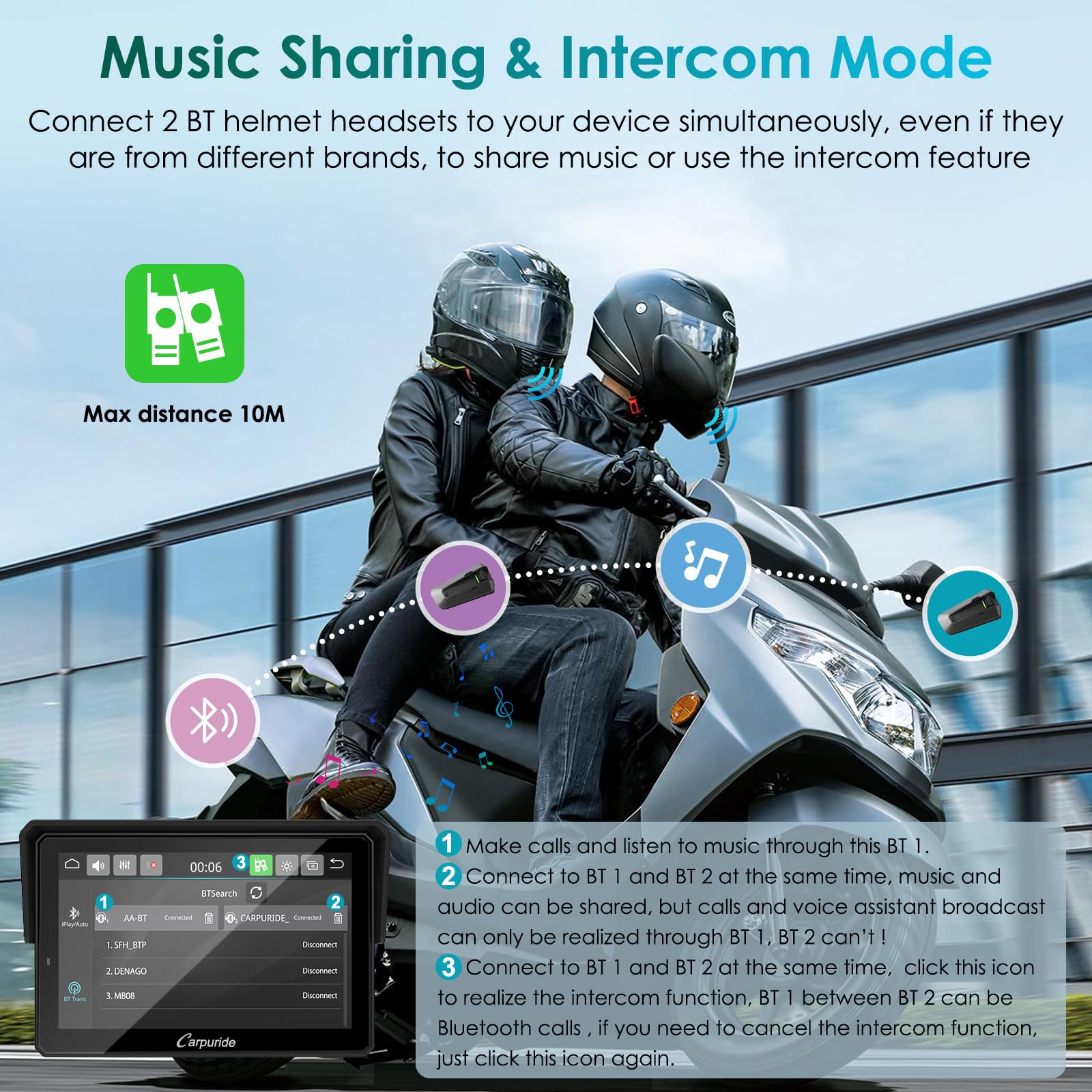 2025 Carpuride W702S PRO Motorcycle GPS Wireless Carplay/Android Auto, 7" Waterproof Motorbike Touch Screen, with BM05 Mount, Bluetooth Trans, Wired Controller, Navigation