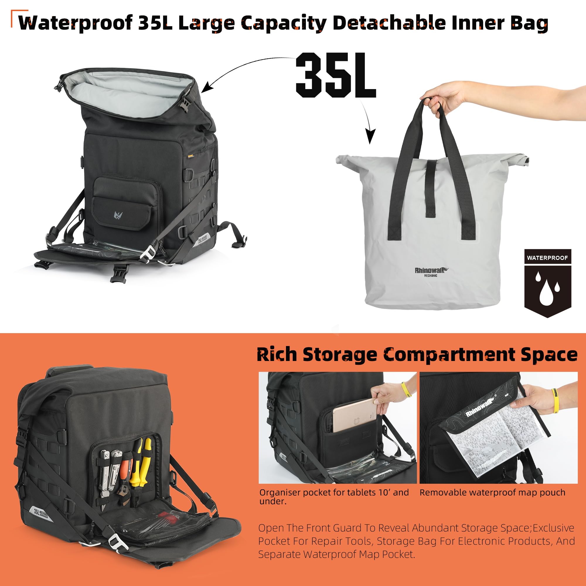 Rhinowalk Waterproof Motorcycle Saddlebags - Quick Release Hanging Side Bags Accessories