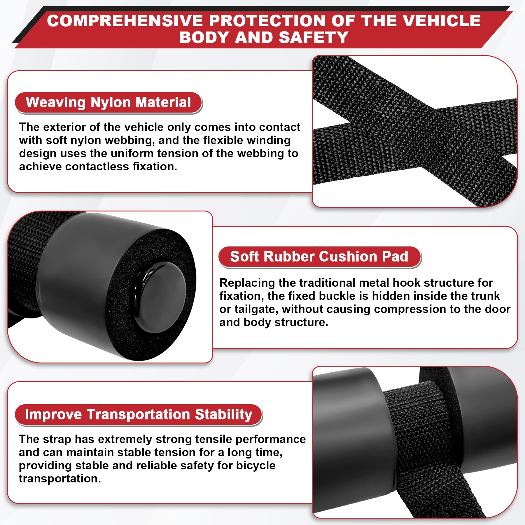 Bike Rack Straps Compatible with Saris Hatch Huggers Bike Rack Accessories Fit for Bones/Bones EX/Guardian, Glass Hatchbacks & SUV, Integrated Spoilers or Tight Ttrunk Gaps - 2PCS